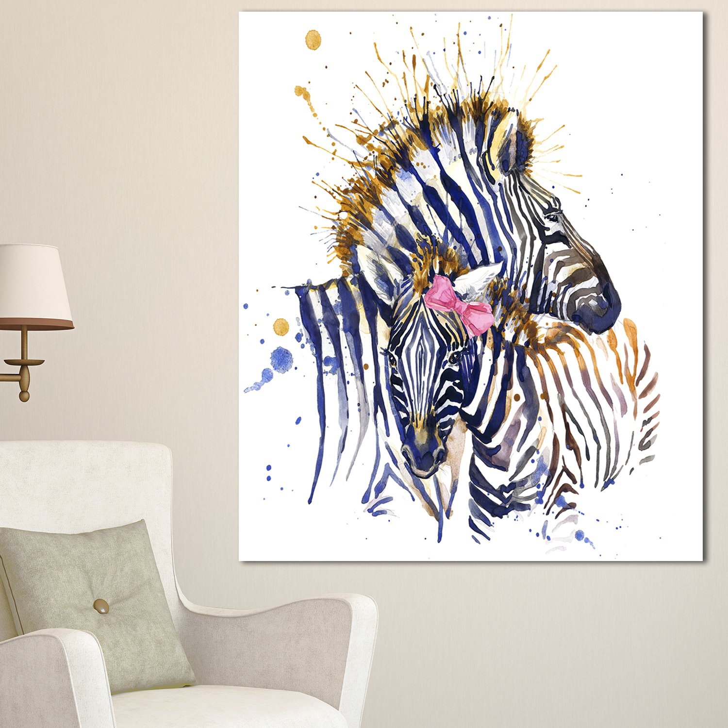 Amazon.com: Designart - 斑馬左水彩- 超大動物金屬壁畫: 居家與廚房